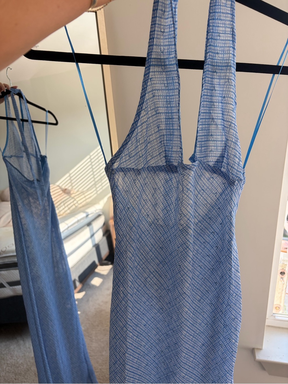 Lioness Carrie Halter Maxi Dress Blue Check Sheer XS - Picture 13 of 14